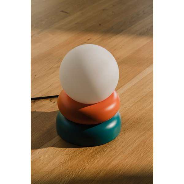 Petróleum színű-narancssárga tömörfa asztali lámpa üveg búrával (magasság 24 cm) Otem – noo.ma-image-4