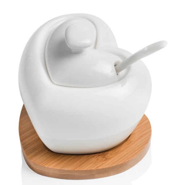 Heart porcelán cukortartó kiskanállal, bambusz alátéttel - Brandini-image-1