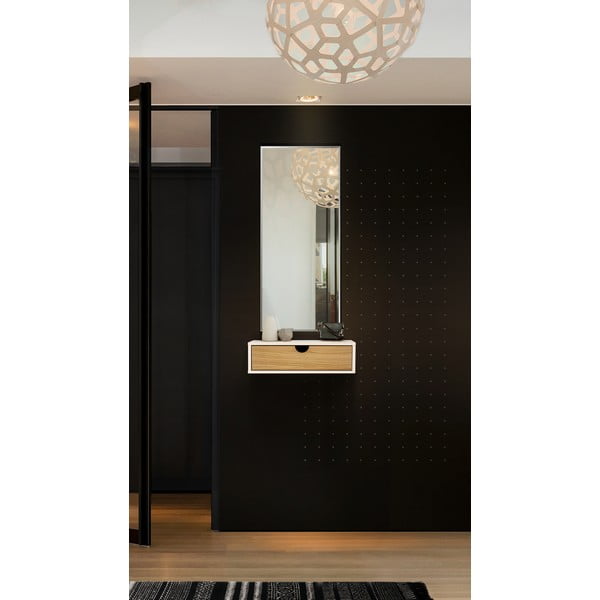 Fehér-natúr színű éjjeliszekrény tölgyfa dekorral Farsta – Woodman-image-1