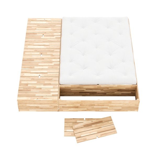Natúr színű borovi fenyő ágyneműtartós franciaágy ágyráccsal 160x200 cm Basement Bed – Karup Design-image-4