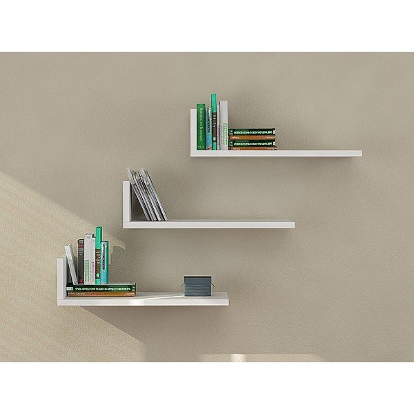 L Model 3 részes fehér fali könyvespolc szett-image-3