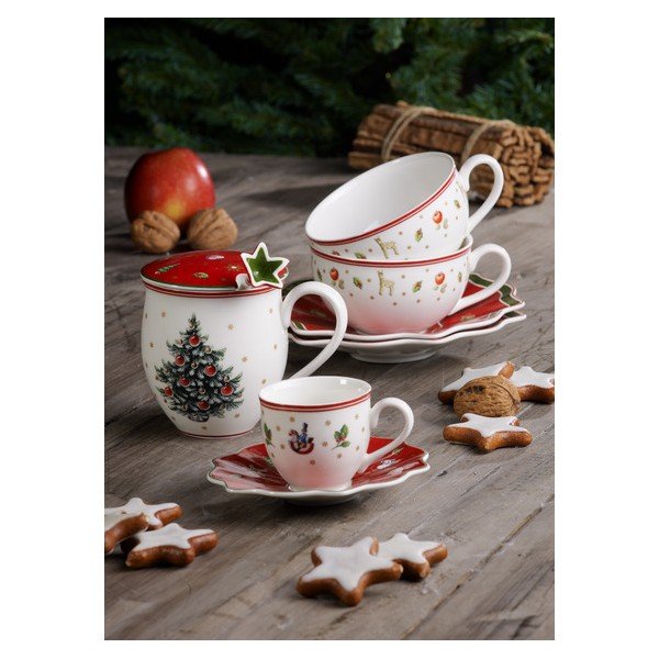 Piros-fehér porcelán karácsonyi bögre és csészealj, 0,3 l - Villeroy & Boch-image-2