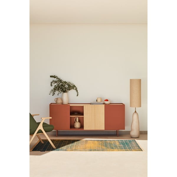 Téglavörös-natúr színű alacsony komód tölgyfa dekorral 180x78 cm Otto – Teulat-image-1