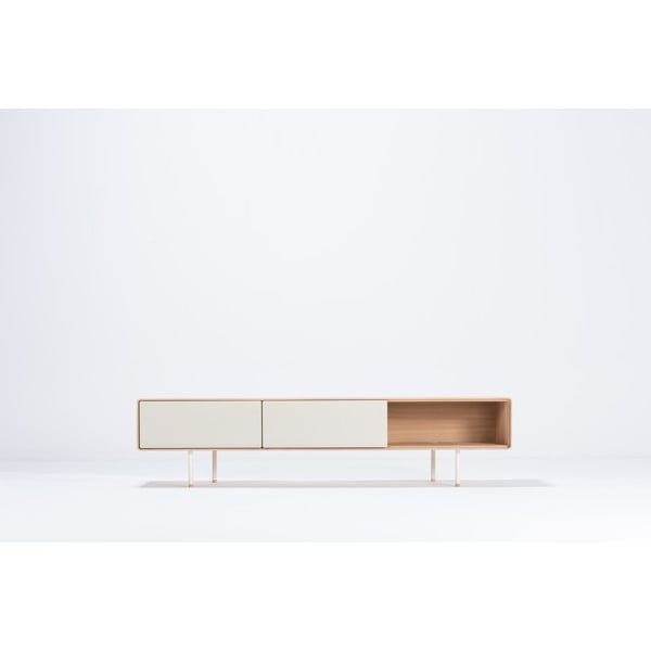 Fehér-natúr színű tölgyfa TV-állvány 200x48 cm Fina – Gazzda-image-2