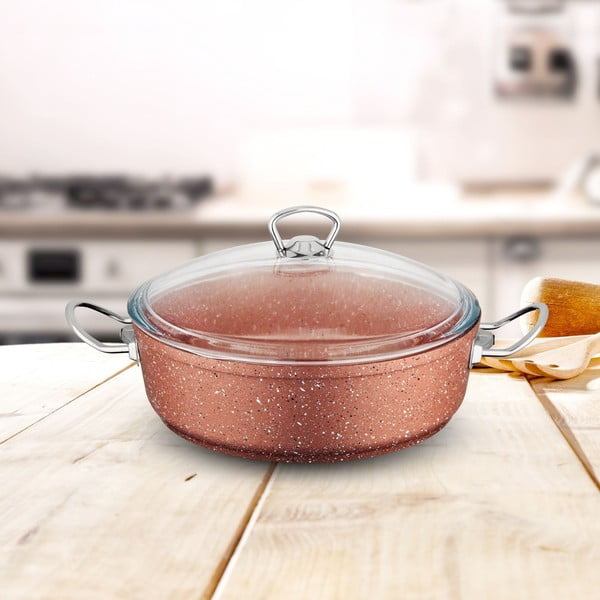 Classic rózsaszín alacsony alumínium edény fedővel, ø 26 cm - Güral Porselen-image-1