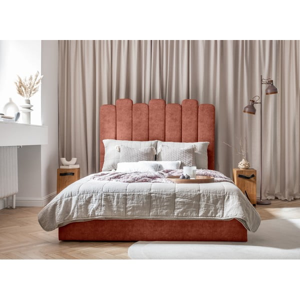 Téglavörös kárpitozott franciaágy tárolóhellyel, ágyráccsal 160x200 cm Dreamy Aurora – Miuform-image-3