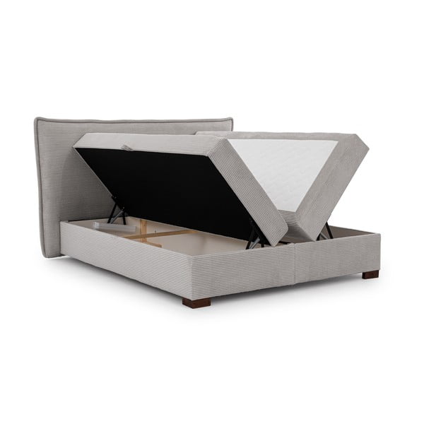 Világosszürke ágyneműtartós boxspring ágy 200x200 cm Lysa – Ropez-image-2