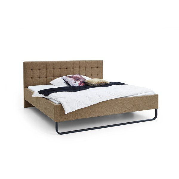 Világosbarna kárpitozott franciaágy ágyrács nélkül 180x200 cm Lambada – Meise Möbel-image-4