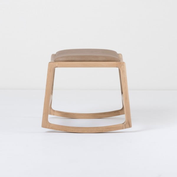 Dedo tömör tölgyfa szerkezetű zsámoly barna bivalybőr ülőkével - Gazzda-image-2