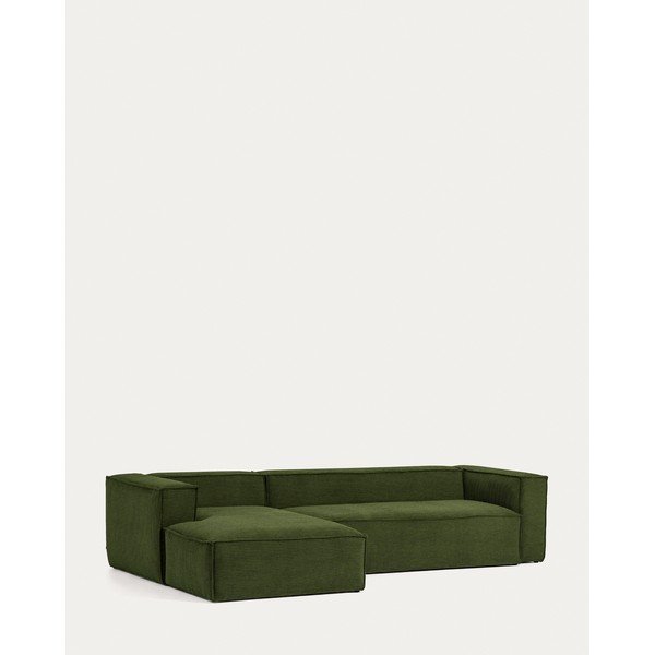 Zöld kordbársony sarokkanapé (bal oldali-heverő résszel) Blok – Kave Home-image-2