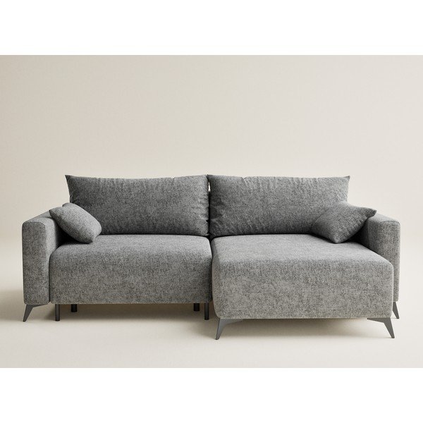 Szürke zsenília kinyitható-tárolóhelyes sarokkanapé (jobb oldali-heverő résszel) Leon – Maison de Rêve-image-2