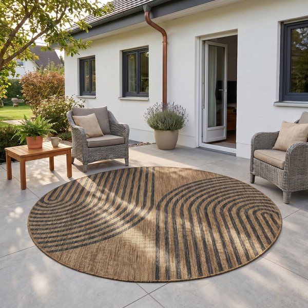 Fekete-barna kerek kültéri-beltéri szőnyeg ø 160 cm Mira 1453 – Ayyildiz Carpets-image-1