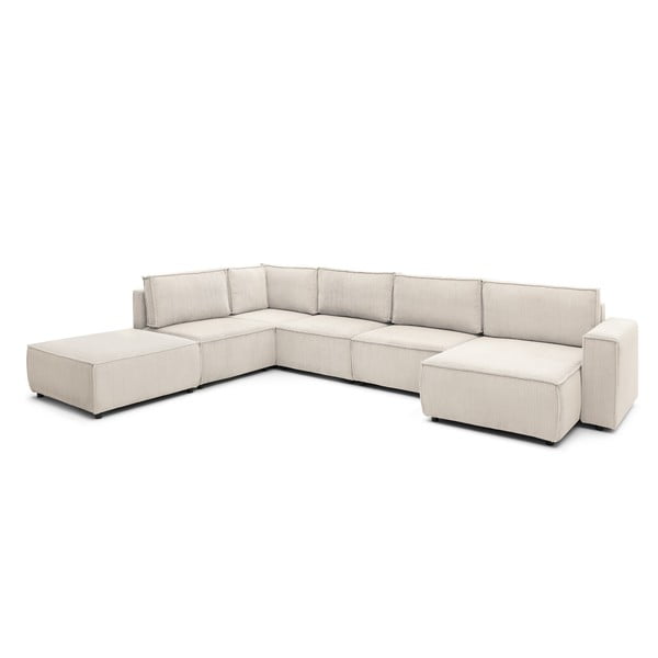 Krémszínű kordbársony sarokkanapé (bal oldali-"U" alakú) Nihad modular – Bobochic Paris-image-3