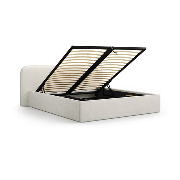 Világosszürke kárpitozott ágyneműtartós franciaágy ágyráccsal 140x200 cm Elizabeth – Micadoni -image-2