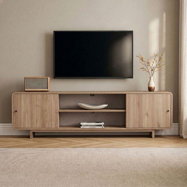 Világos natúr színű TV-állvány tölgyfa dekorral 180x52x34 cm Mirel – Nordure-image-1