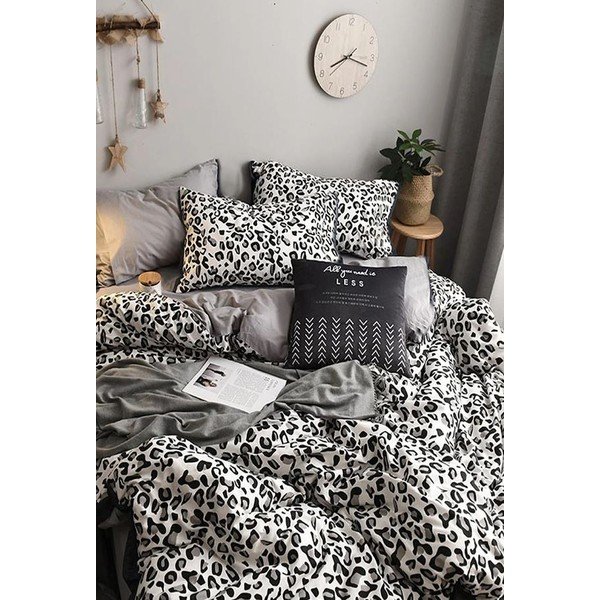 Fehér-szürke kétszemélyes-hosszabbított pamut ágyneműhuzat lepedővel 200x220 cm – Mila Home-image-2