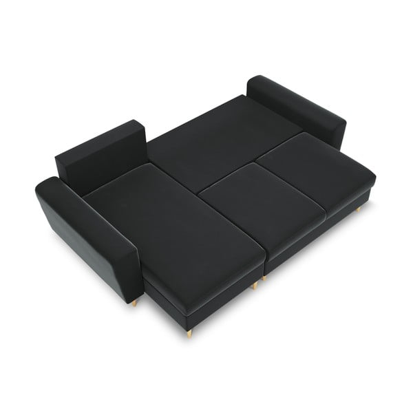 Sötétszürke bársony kinyitható tárolóhelyes sarokkanapé Kyoto – Cosmopolitan Design-image-1