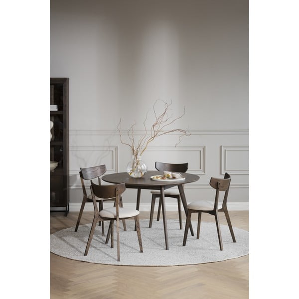 Sötétbarna kerek étkezőasztal tölgyfa dekorral ø 115 cm Yumi – Rowico-image-1