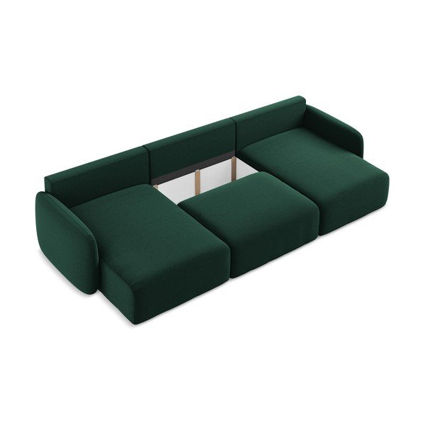 Sötétzöld bársony kinyitható-tárolóhelyes (U alakú) sarokkanapé Kalena – Makamii-image-4