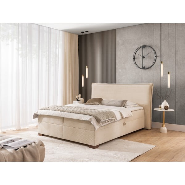 Bézs ágyneműtartós boxspring ágy 140x200 cm Lysa – Ropez-image-1