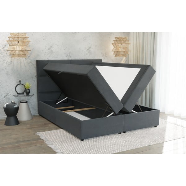 Szürke ágyneműtartós boxspring ágy 140x200 cm Rico – Ropez-image-2