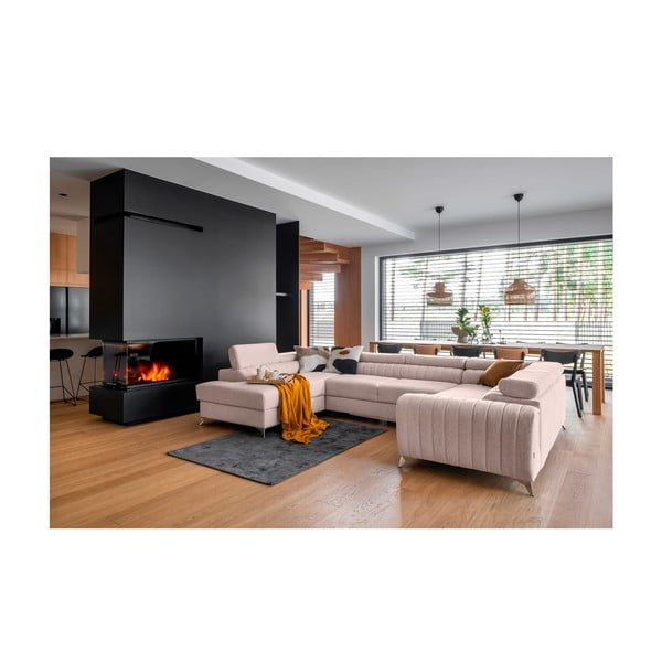 Rózsaszín kinyitható-tárolóhelyes sarokkanapé (bal oldali-U alakú) Louis – ELTAP-image-1