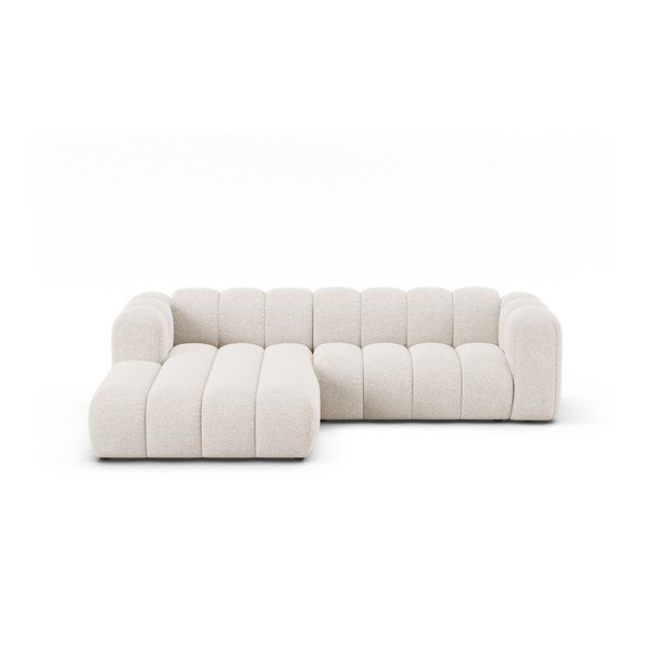 Krémszínű zsenília sarokkanapé (bal oldali-heverő résszel) Lupine – Micadoni 