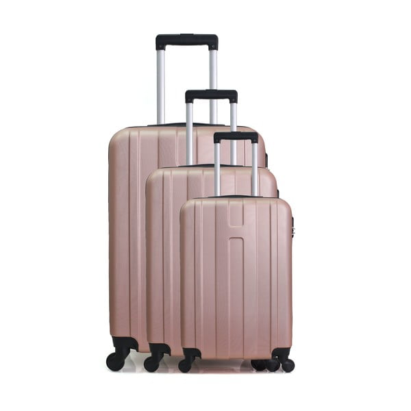 Atlanta 3 db-os rózsaszín gurulós bőrönd szett - Hero