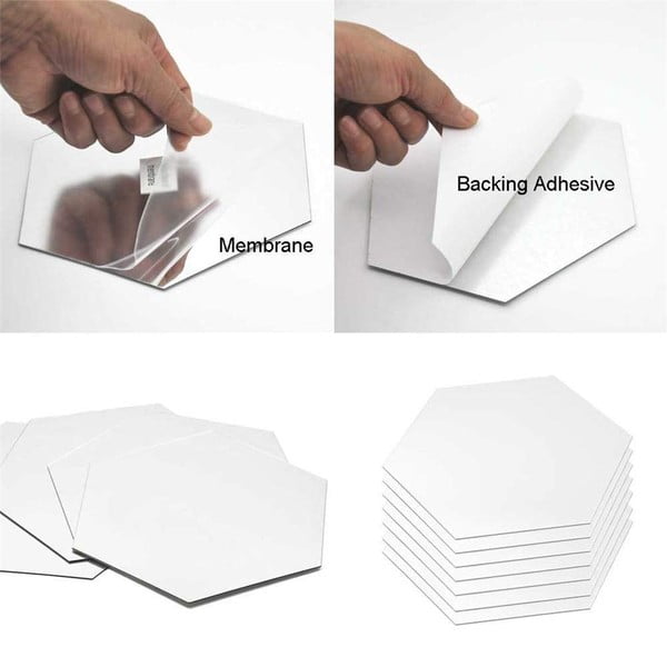 Fali tükör matrica szett 12 db-os 20x17 cm Hexagonal – Ambiance-image-3