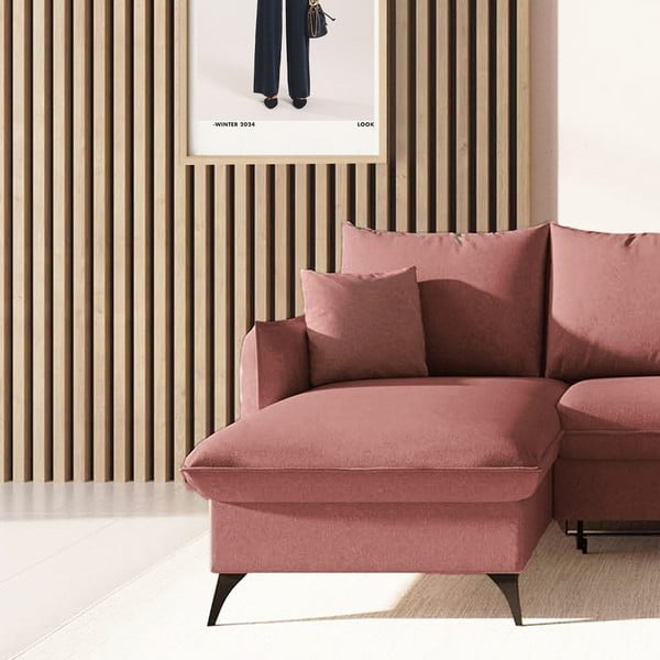 Rózsaszín kinyitható tárolóhelyes sarokkanapé (bal oldali-heverő résszel) Brim – Rodier-image-4