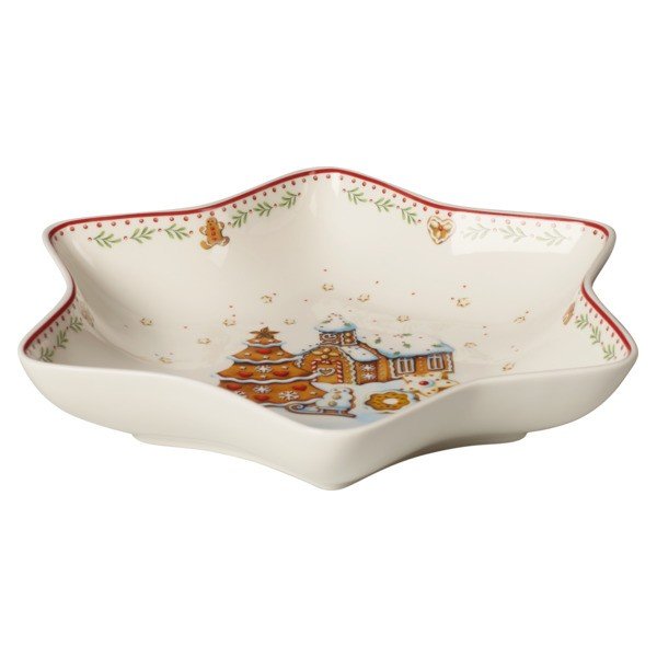 Gingerbread Village piros-fehér karácsonyi csillag alakú porcelán tál, 24,5 x 24,5 cm - Villeroy & Boch-image-2