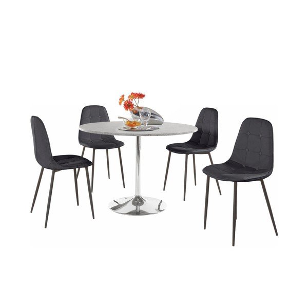 Terri Concrete kerek étkezőasztal és 4 részes fekete szék szett - Støraa-image-1