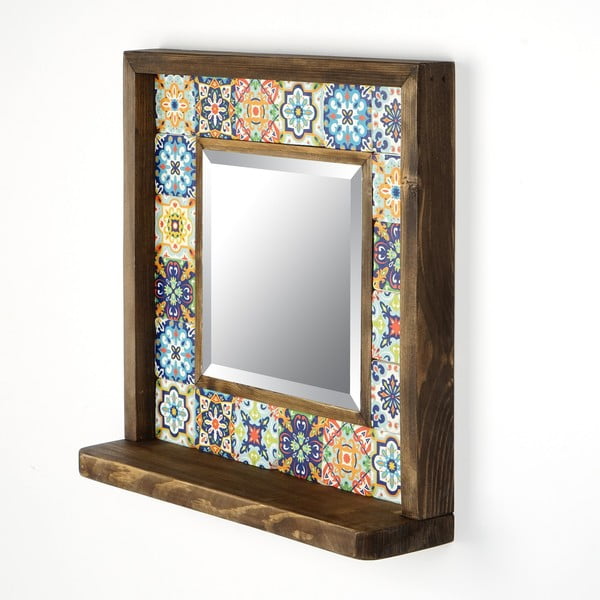 Fali tükör polccal kő kerettel 32.5x33 cm – Wallity-image-1