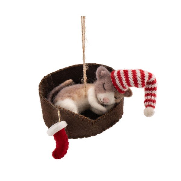 Textil karácsonyfadísz 12,5 cm Cat in Basket – Sass & Belle