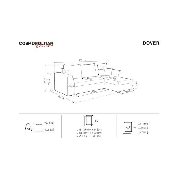 Dover antracitszürke kinyitható sarokkanapé - Cosmopolitan design-image-3