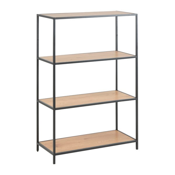 Fekete-natúr színű könyvespolc tölgyfa dekorral 77x114 cm Seaford – Actona-image-2