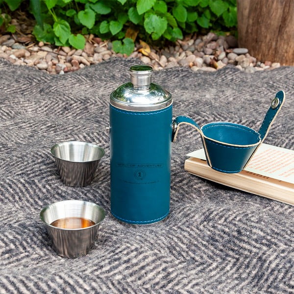 Sötétkék rozsdamentes acél laposüveg és röviditalos pohár készlet 3 db-os 220 ml Spirit of Adventure – Rex London-image-1