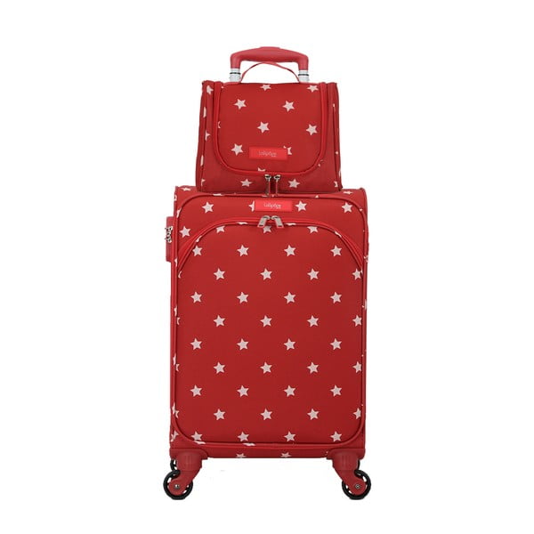 Starry piros gurulós bőrönd és kozmetikai táska szett - Lollipops