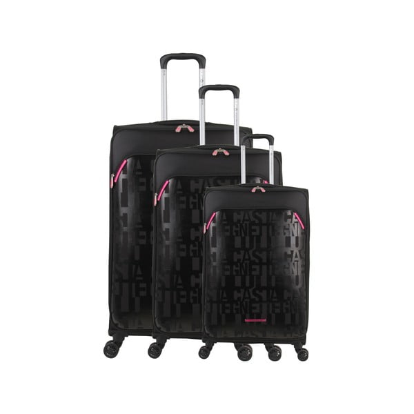 Bellatrice 3 db fekete gurulós bőrönd - Lulucastagnette