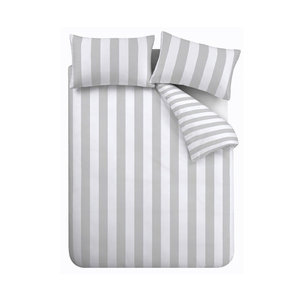 Fehér-szürke kétszemélyes hosszabbított ágyneműhuzat 230x220 cm Cove Stripe – Catherine Lansfield