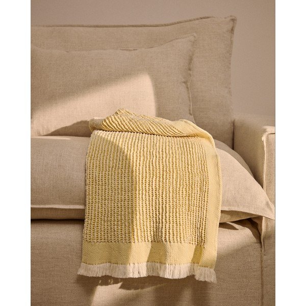 Sárga-bézs pamut kötött takaró 100x170 cm Lideba – Kave Home-image-2