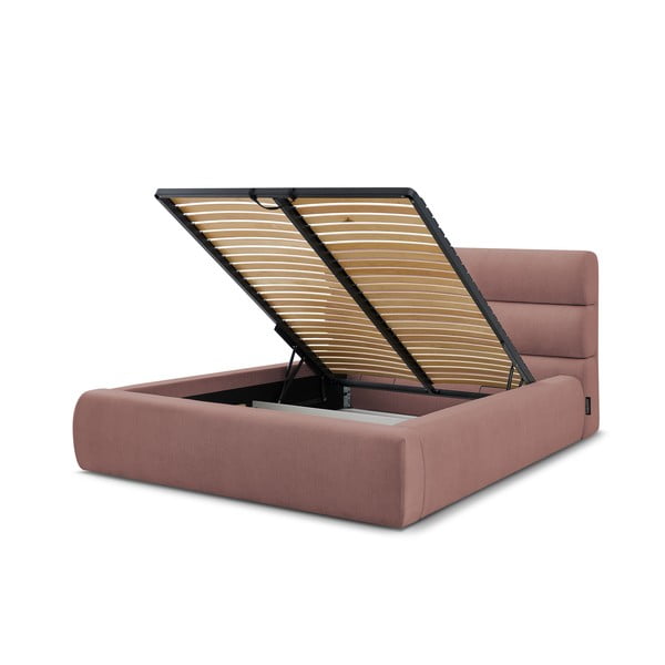 Világos rózsaszín kárpitozott franciaágy tárolóhellyel, ágyráccsal 180x200 cm Jagna – Bobochic Paris-image-4