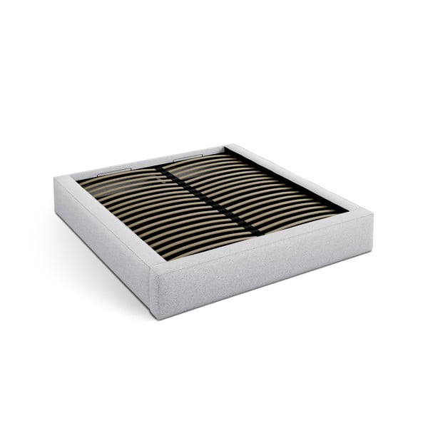 Világosszürke kárpitozott ágyneműtartós franciaágy ágyráccsal 160x200 cm Simon Darren – Micadoni -image-2