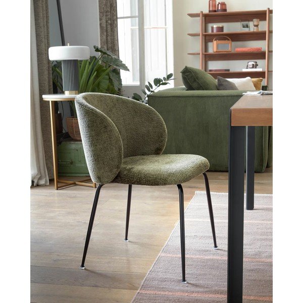 Zöld kárpitozott étkezőfotel Minna – Kave Home-image-1