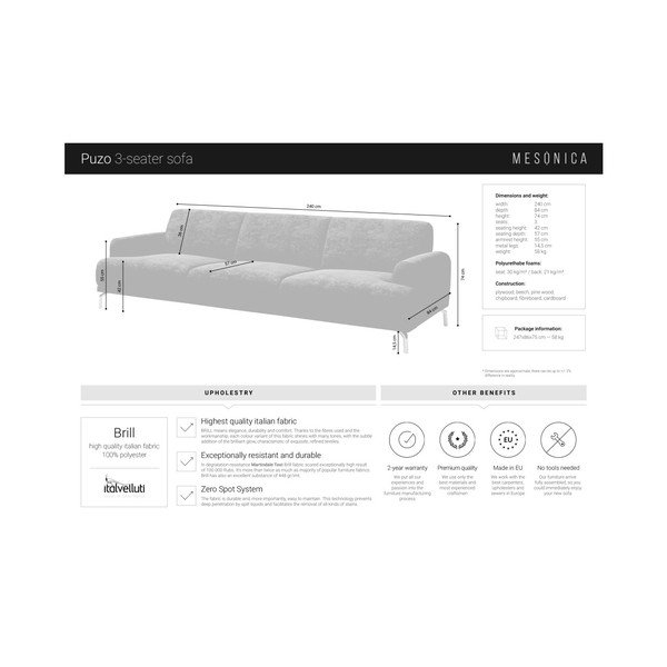 Puzo sötétbarna kanapé, 240 cm - MESONICA-image-3