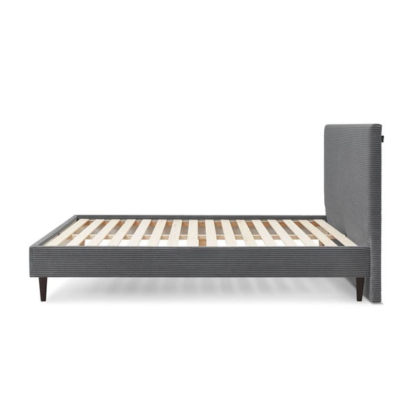 Antracitszürke kárpitozott franciaágy ágyráccsal 180x200 cm Anja – Bobochic Paris-image-2