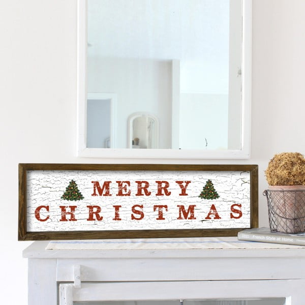 Very Merry Christmas kép borovi fenyő keretben, 25 x 50 cm