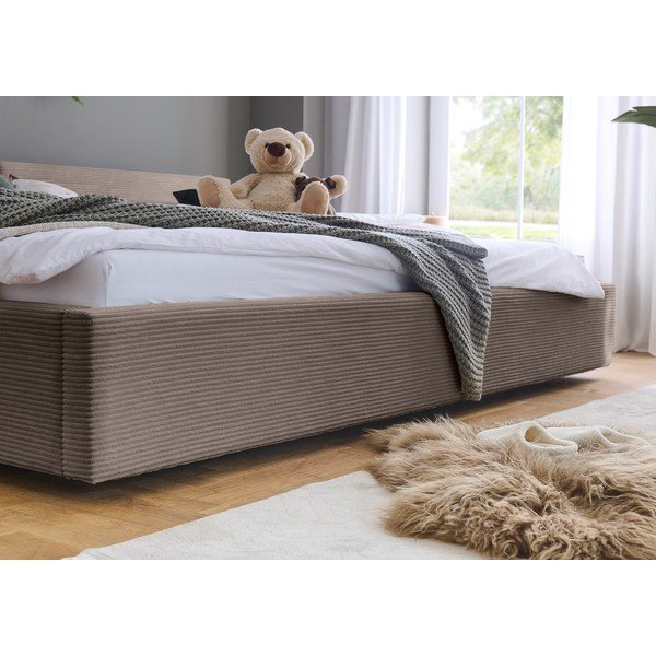 Szürkésbarna kárpitozott ágyneműtartós franciaágy ágyráccsal 200x240 cm Cube – Meise Möbel-image-4