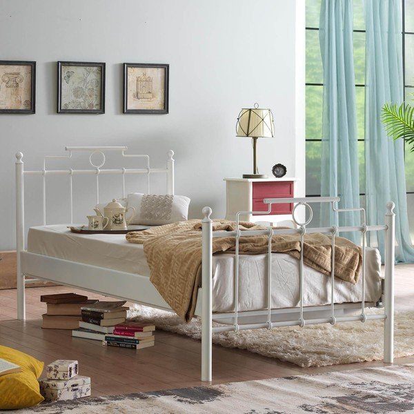 Fehér fém egyszemélyes ágy ágyráccsal 120x200 cm Hatkus – Kalune Design-image-1