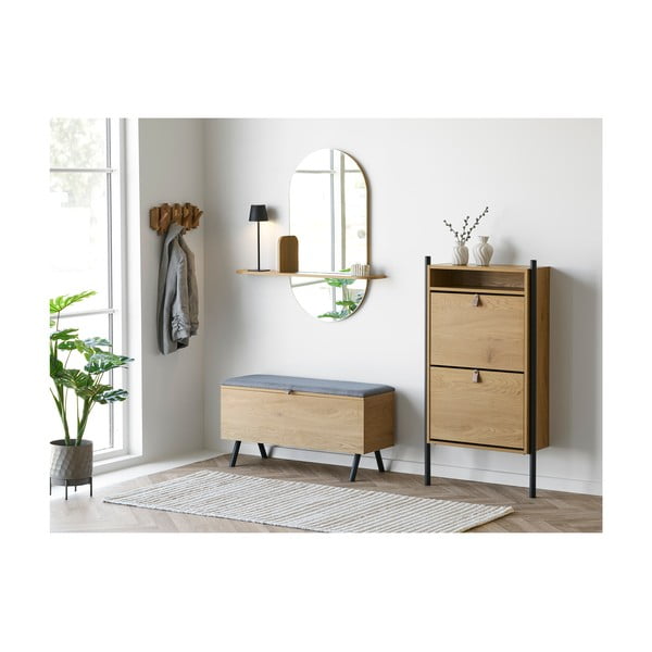 Natúr színű billenő ajtós cipőtartó tölgyfa dekorral 62x118x26 cm Barco – House Nordic-image-2